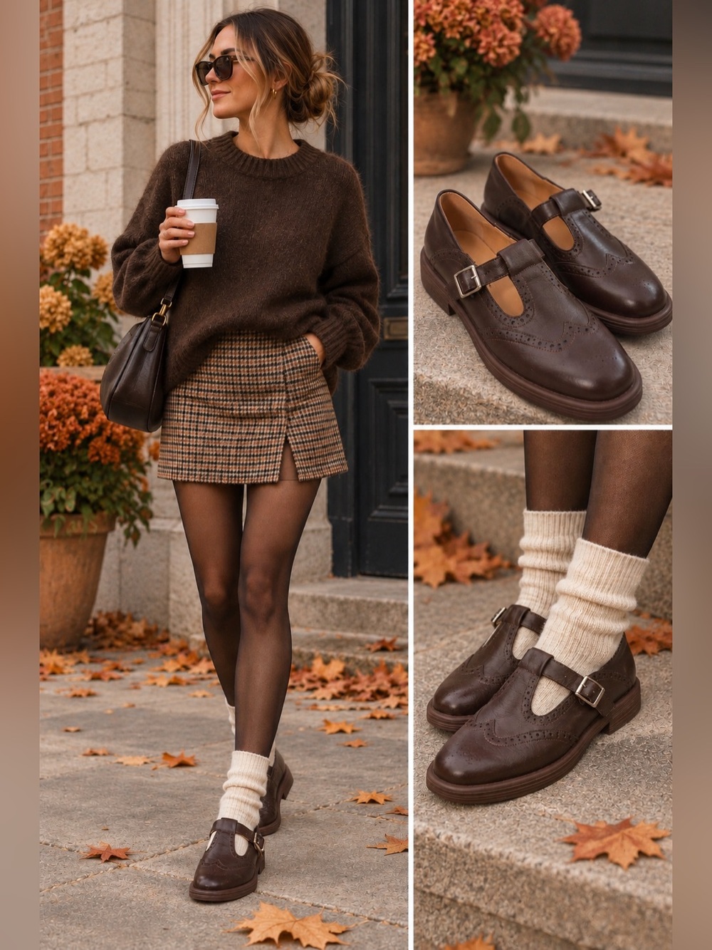 Vintage Style Brown Leather T-Strap Wingtip Mary Jane Shoes Size 42 Women’s
